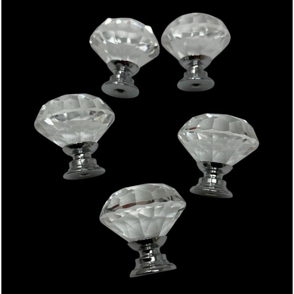 5 Crystal Diamond Drawer Knobs Door Pulls Retro Screws Furniture Flips Glam - Picture 1 of 8